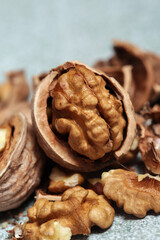 Close up of cracked walnuts