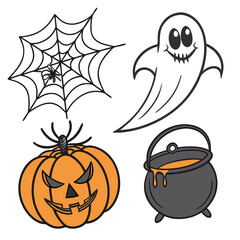 Halloween icons pumpkin ghost spider cauldron vector