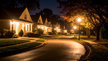 Peaceful neighborhood at night