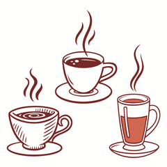 Hot beverages with steam coffee cocoa