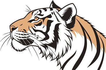 Realistic Tiger Head Design Illustration with Detailed Fur and Eyes. Ferocious Tiger Head Artwork for Wildlife and Nature Projects. Colorful Tiger Head Drawing Perfect for Branding and Logos