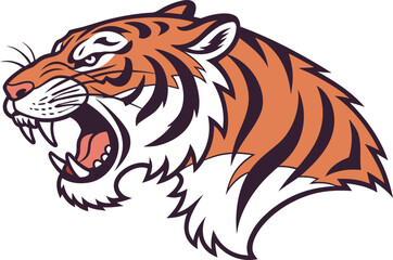 Realistic Tiger Head Design Illustration with Detailed Fur and Eyes. Ferocious Tiger Head Artwork for Wildlife and Nature Projects. Colorful Tiger Head Drawing Perfect for Branding and Logos