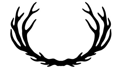 Obraz premium Silhouette of deer antlers over oval frame, rustic winter wildlife symbol