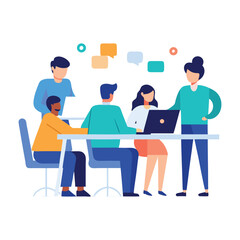 Modern office teamwork and collaboration concept isolated on white background