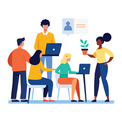 Diverse team collaborating in modern office isolated on white background