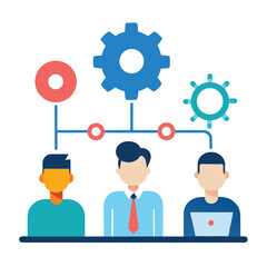 Team working on business automation process isolated on white background