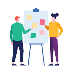 Two creative professionals discussing strategy isolated on white background