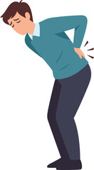 Fototapeta premium A man experiencing back pain, bending over in discomfort, with radiating pain symbols.
