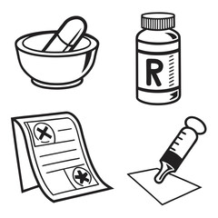 Pharmacy icons capsule bottle prescription syringe medical healthcare