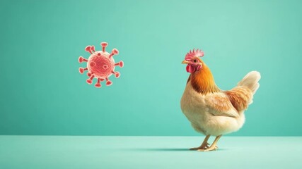 Chicken and Virus Representation in Conceptual Art Style with Bright Colors and Playful Tone 4k video footage