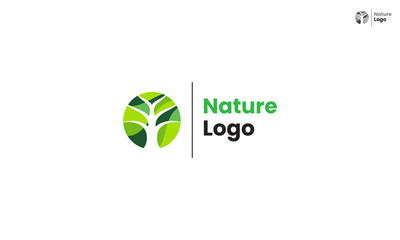 Nature logo with tree green abstract circle vector design