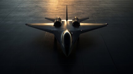 Top-down view of stealth fighter with advanced geometry and weapon bays open