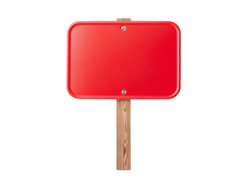 Blank red sign on wooden post isolated black background. Isolated On Transparent Background - Powered by Adobe