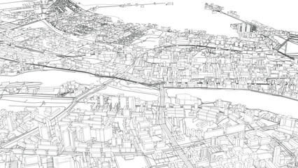 Urban modern landscape. Vector rendering of 3d