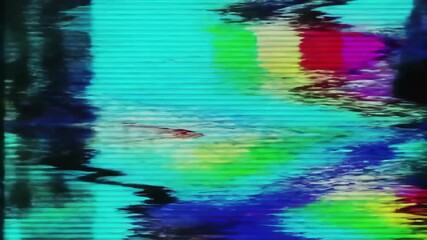 Abstract glitch art with vibrant colors and horizontal lines displays digital corruption, concept for techno backgrounds, creative film effects and broadcast interruptions