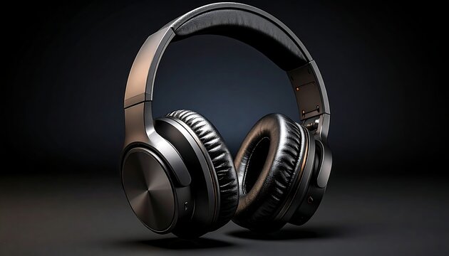 Sleek, over-ear headphones with a gunmetal gray finish, angled for a dynamic presentation against a dark backdrop