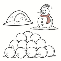 Snowman pile snowball winter hat scarf vector