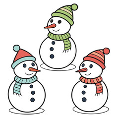 Snowmen wearing hats and scarves snowman winter