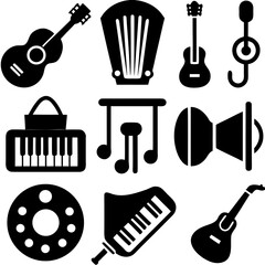 Collection of musical instruments and symbols