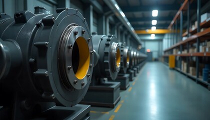 Fototapeta premium Advanced Electric Motor Manufacturing in High-Tech Renewable Energy Factory, Large industrial facility showcasing numerous powerful machines and equipment under construction,created with generative ai