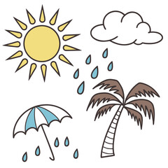 Obraz premium Sunny day with rain and palm tree cloud umbrella