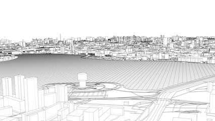 Fototapeta premium Urban modern landscape. Vector rendering of 3d