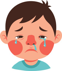 Cartoon illustration of a crying boy with tears streaming down his face, showing sadness and distress.