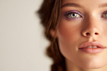 confident portrait of makeup artist with striking makeup against clean background