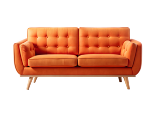 Stylish tangerine sofa adds a vibrant pop to any modern living space, promising comfort and charm