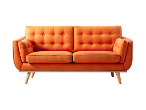 Stylish tangerine sofa adds a vibrant pop to any modern living space, promising comfort and charm