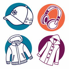 Winter apparel icons hat earmuffs coat clothing fashion