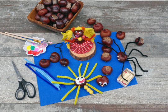  Basteln mit Kastanien Freizeitbesch&auml;ftigung f&uuml;r Kinder im Herbst.