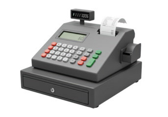 Isolated Vintage Cash Register with Receipt