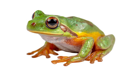 Fototapeta premium Close up of green and orange frog on white background