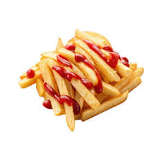 French fries with ketchup on transparent background 