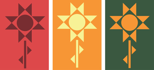 Floral card set in bauhaus style - 3 Color Variations