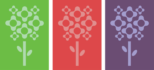 Floral card set in bauhaus style - 3 Color Variations