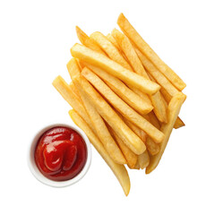 French fries with ketchup on transparent background 