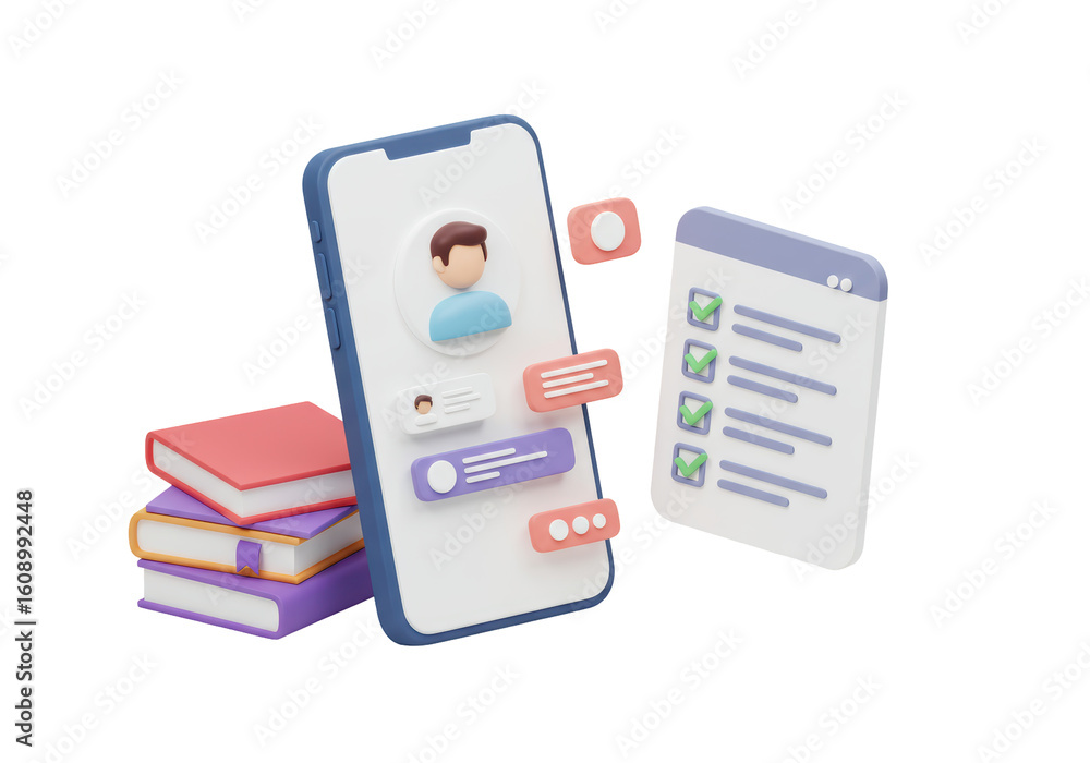 Poster isolated mobile app with book stack