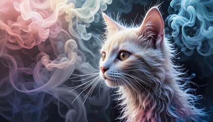 Pastel Smoke Reveals Abstract Cat Drawing

