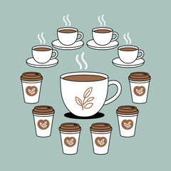 Coffee cup arrangement in a circle warm beverage concept cozy coffee time break illustration delicious drink caffeine boost