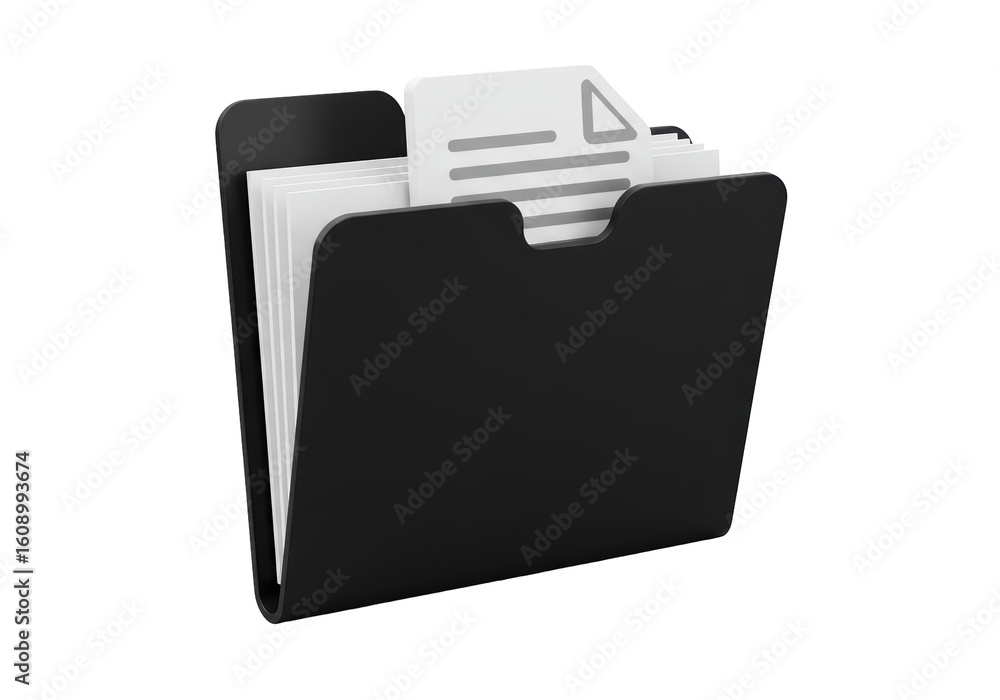 Poster isolated black folder with documents inside