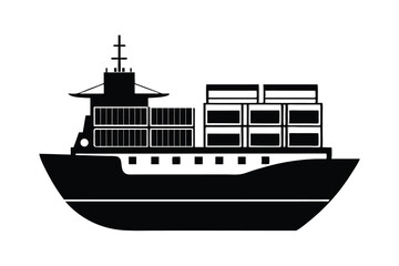 Obraz premium Cargo ship black silhouette isolated on white background