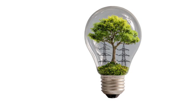 Tree inside lightbulb with powerlines

