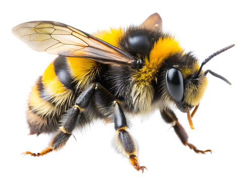 bumblebee collecting pollen with wings slightly isolated on white background PNG ,AI GENERATED