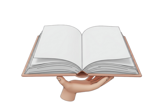 Isolated Open Book with Blank Pages on Hand