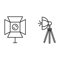 Studio lighting setup, video production icon vector illustration for modern film equipment