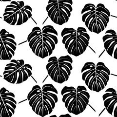 Background, seamless pattern on transparent layer, decorative monstera leaves.