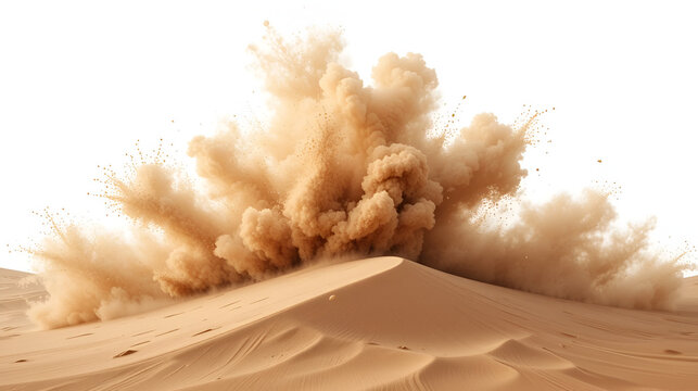 Desert sandstorm, brown dusty twisted cloud banner or dry sand flying with gust of wind, brown smoke realistic texture vector illustration isolated on transparent background
