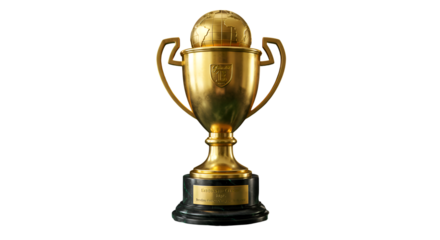 Golden trophy with a globe on top, signifying achievement and victory.